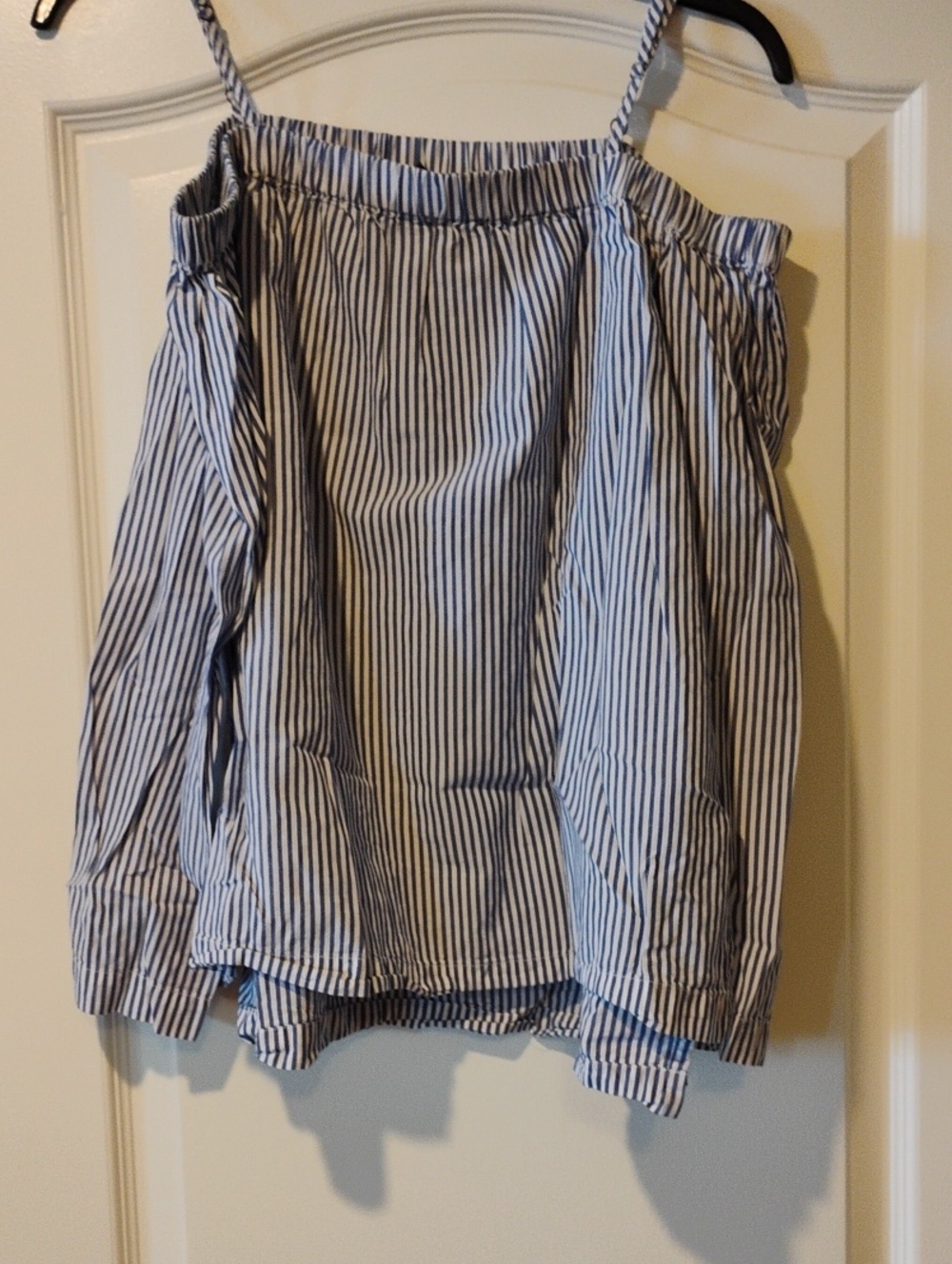 Velvet Heart Striped Blue and White Off-Shoulder Shirt